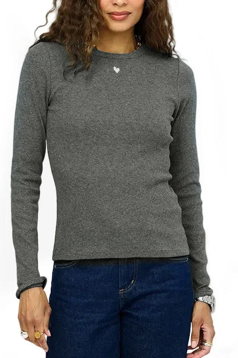 KR Long Sleeve Rib Tee in Charcoal Heather