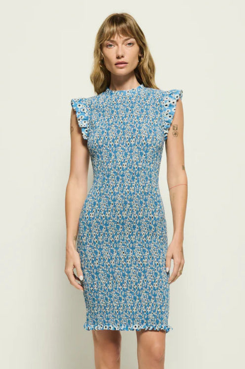Marlene Smocked Dress—Blue Hazy Daisy