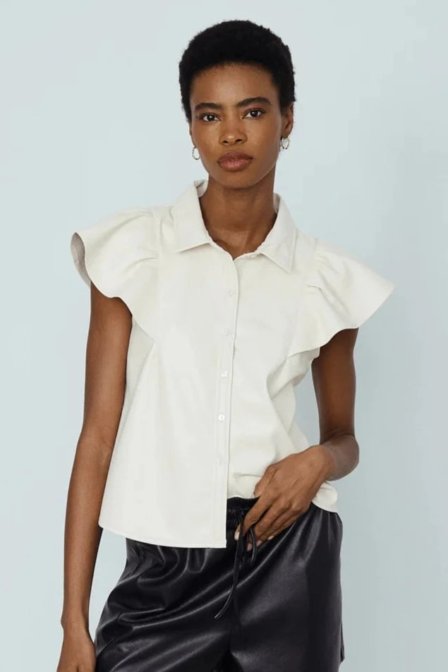 Nessah Faux Leather Shirt- Cream