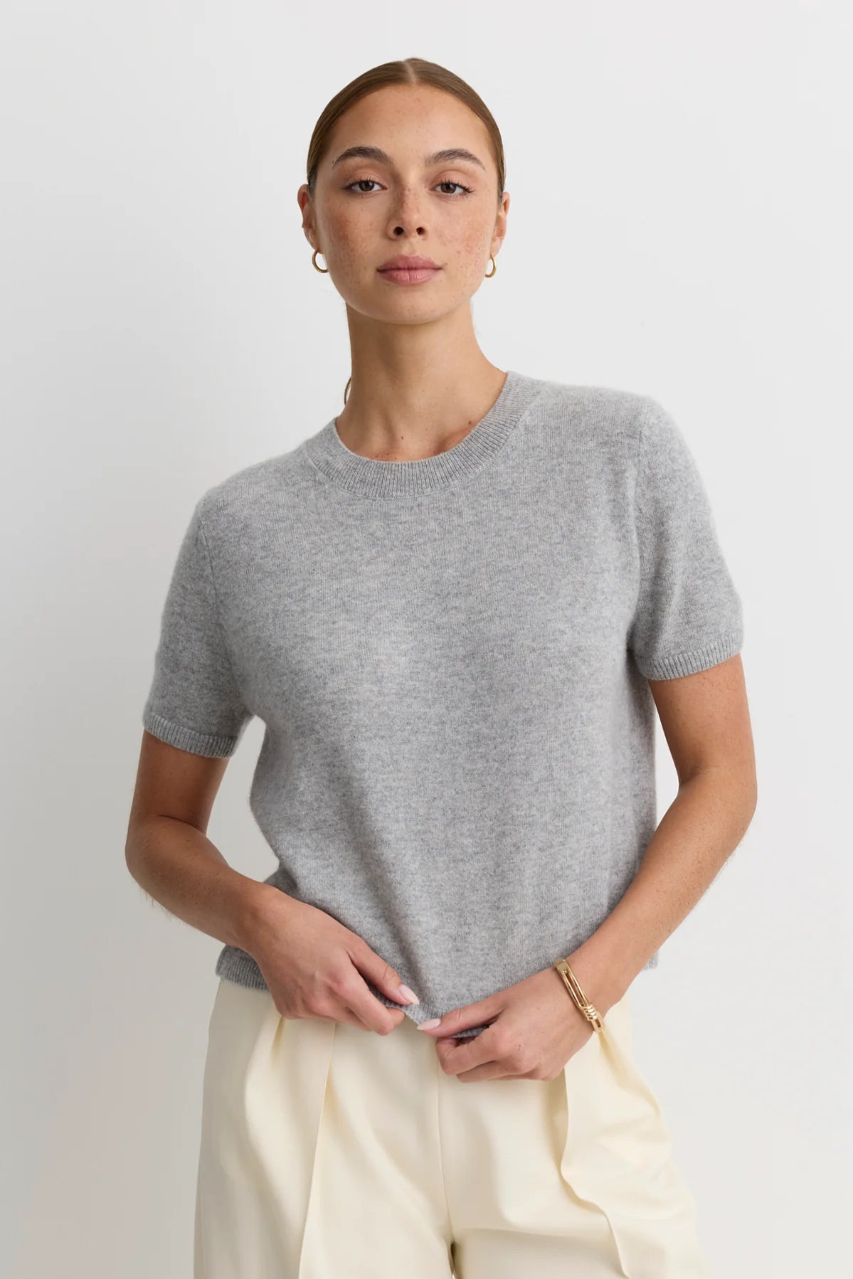 Kadri Cashmere Crew Tee- Heather Grey