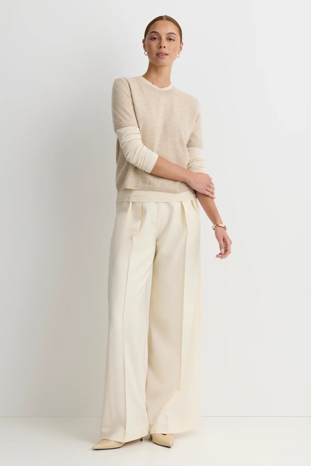 Kadri Cashmere Crew Tee- Oatmeal