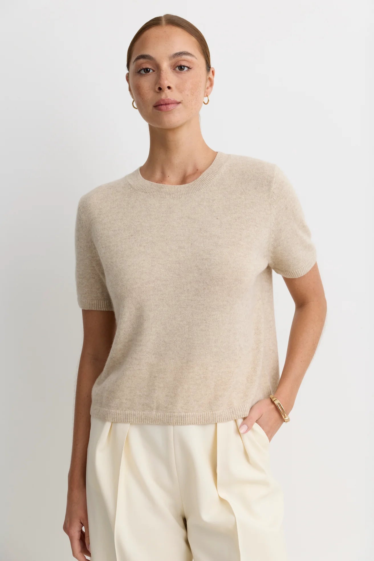 Kadri Cashmere Crew Tee- Oatmeal