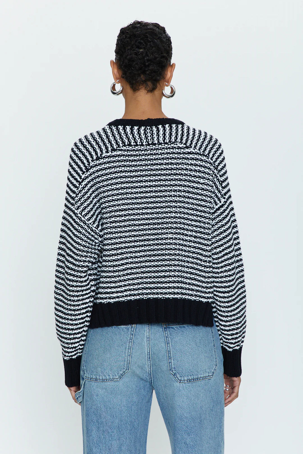 Adina Stripe Knit Sweater- Black/White