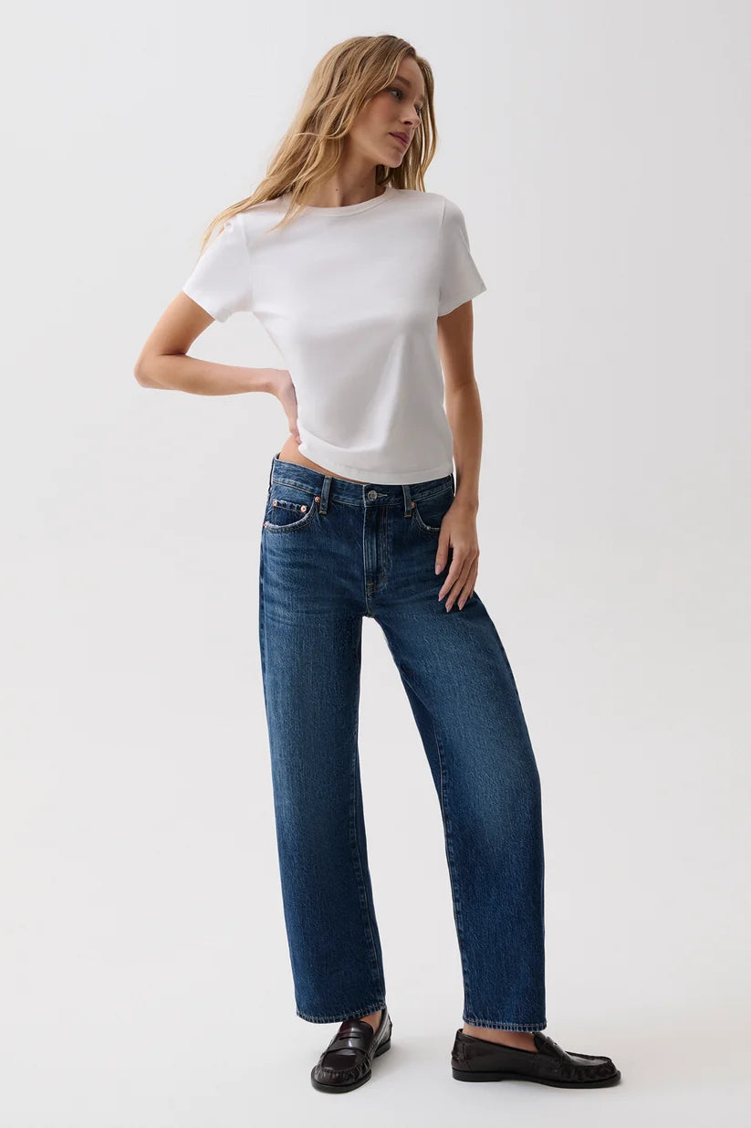Lexi Mid Rise Bowed Straight Jean in Moonwave