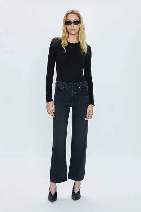 Lexi Mid Rise Bowed Straight Jean- Mercury