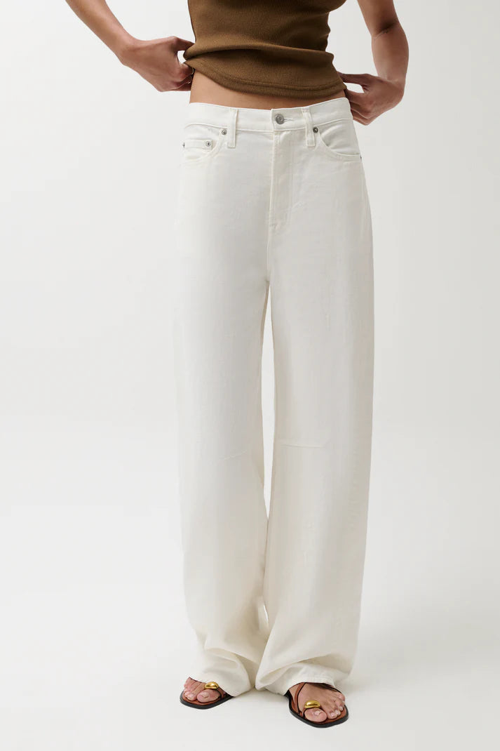 Sydney High Rise Linen Bowed Wide Leg- Egret