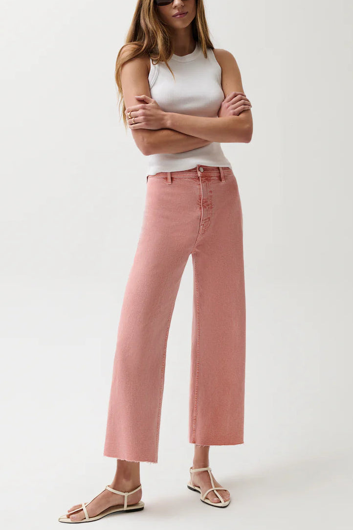 Penny Crop High Rise Wide Leg Crop- Coral Rose