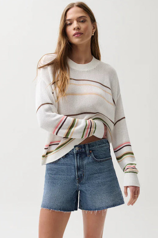 Eva Crew Neck Sweater- Light Tumeric Multi Stripe