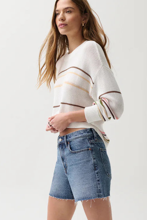 Eva Crew Neck Sweater- Light Tumeric Multi Stripe