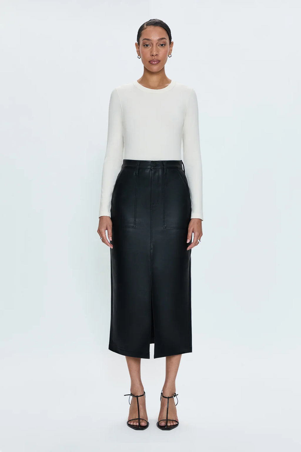 Alice Utility Vegan Leather Skirt- Slate Black