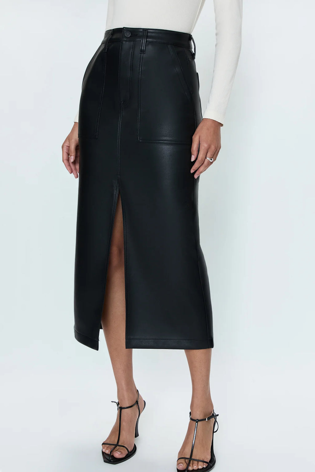 Alice Utility Vegan Leather Skirt- Slate Black