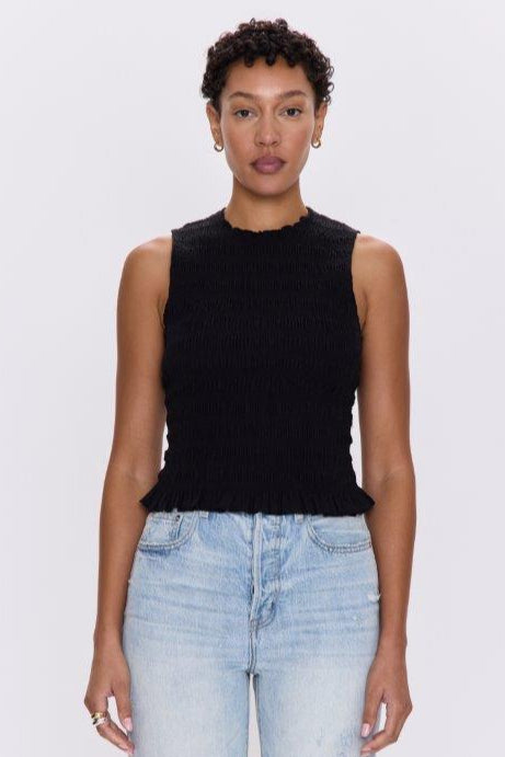 Phoebe Smocked Tank- Noir