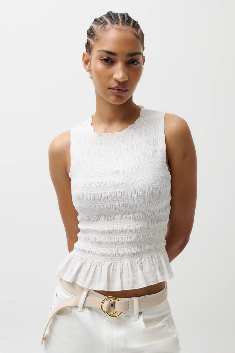 Phoebe Smocked Tank- Le Blanc