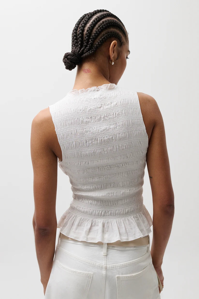 Phoebe Smocked Tank- Le Blanc