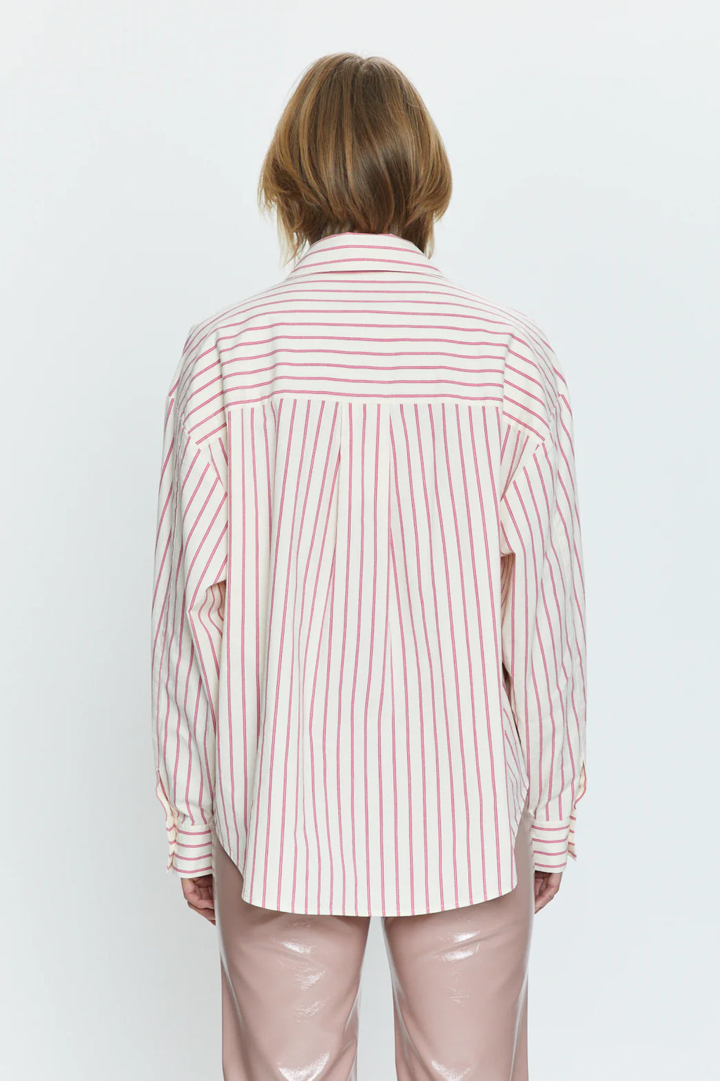 Sloane Oversized Button Down Shirt- Rose Multi Stripe