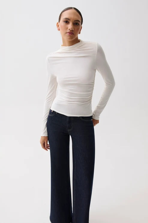 Nathalia Long Sleeve Draped Mock Neck in Soft White