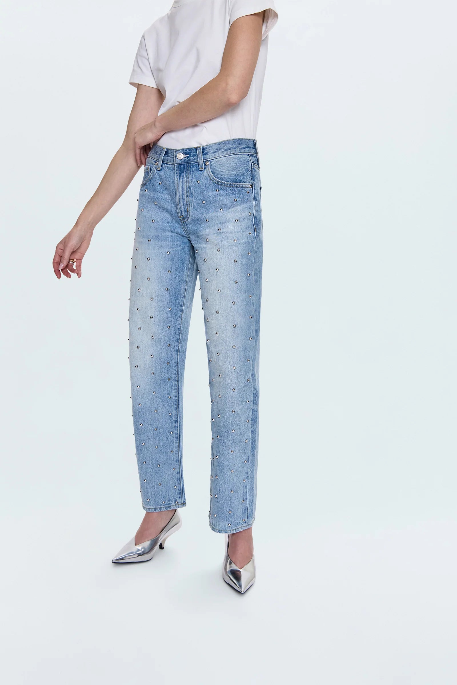 Lexi Mid Rise Bowed Straight Jean- Aries