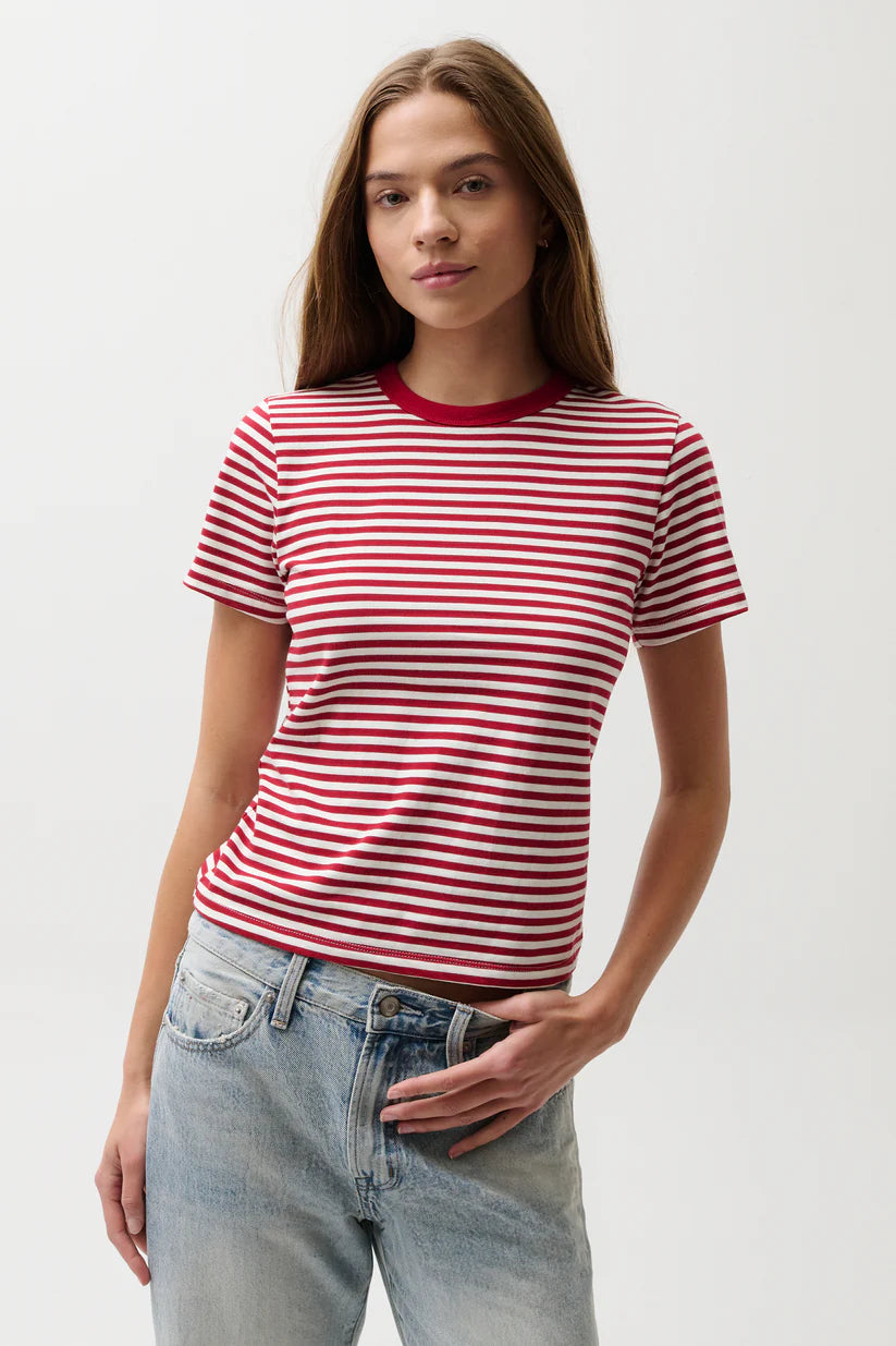 Alba Shrunken Tee- Racer Red Stipe