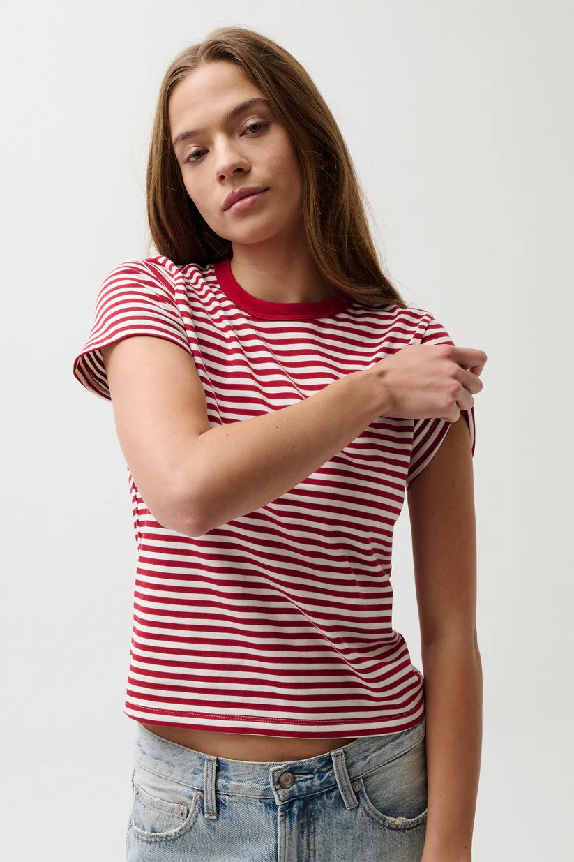 Alba Shrunken Tee- Racer Red Stipe