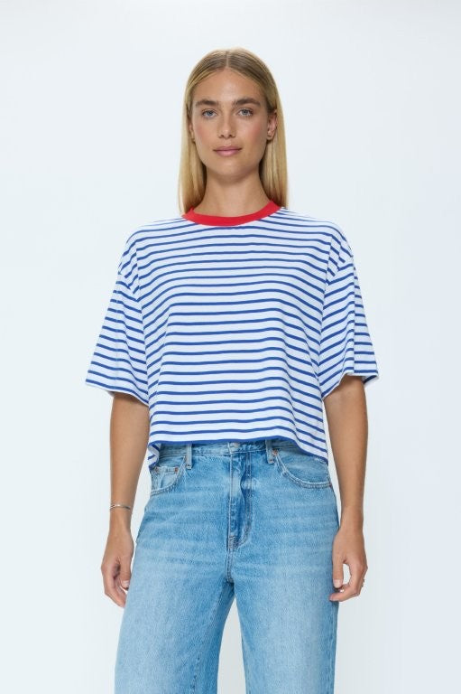 Mae Stripe Cropped Tee- Maritime Red