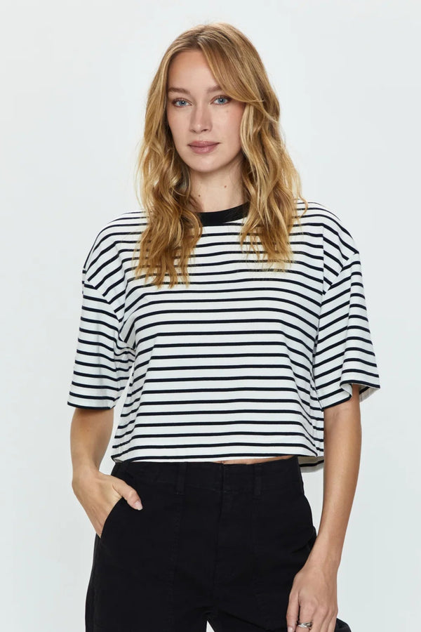 Mae Stripe Boxy Tee—Black/White