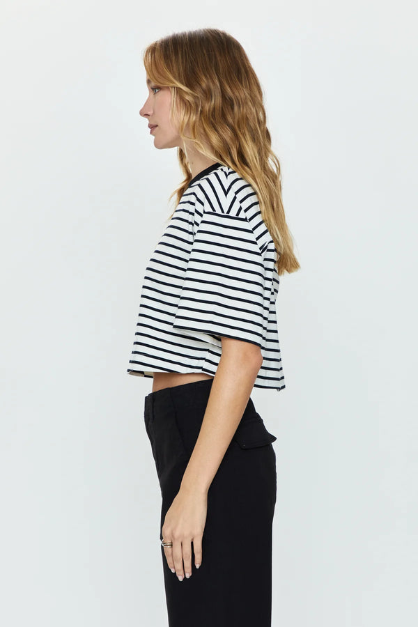 Mae Stripe Boxy Tee—Black/White