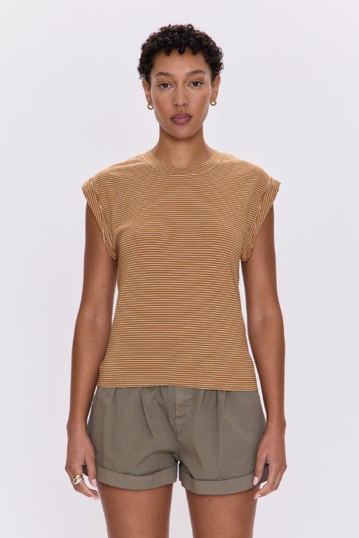 Olivia Rolled Sleeve Tee- Dark Rum Stripe