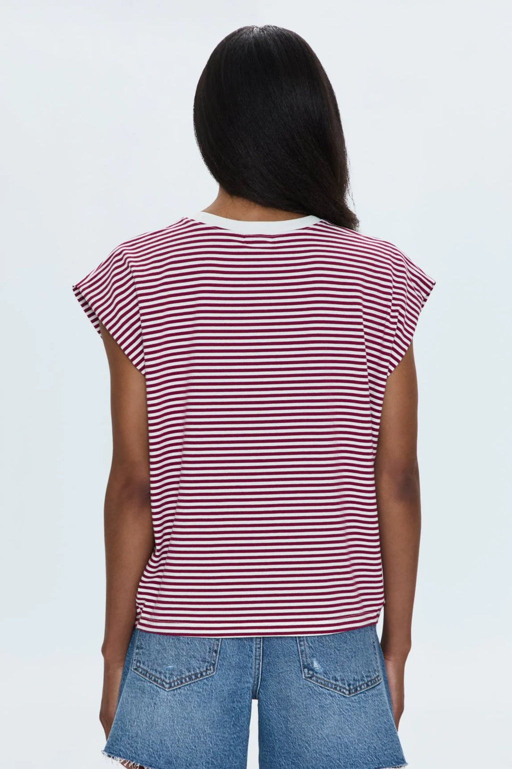 Trina Muscle Tee—Sangria White Stripe