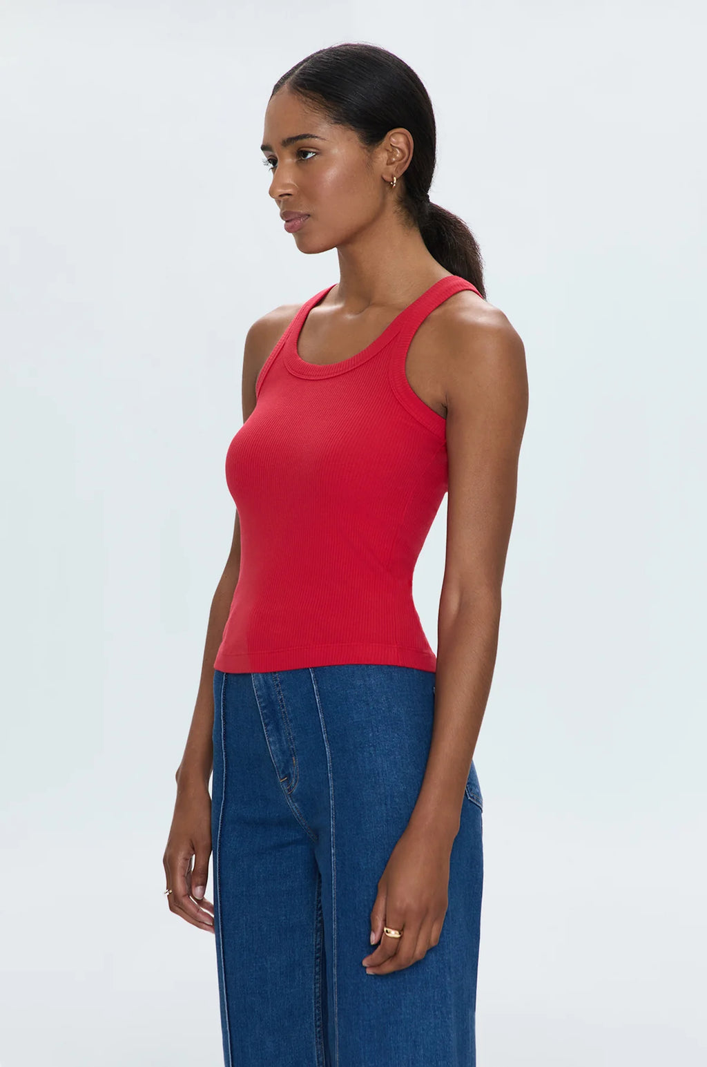 Christy Curved Hem Tank- Ruby