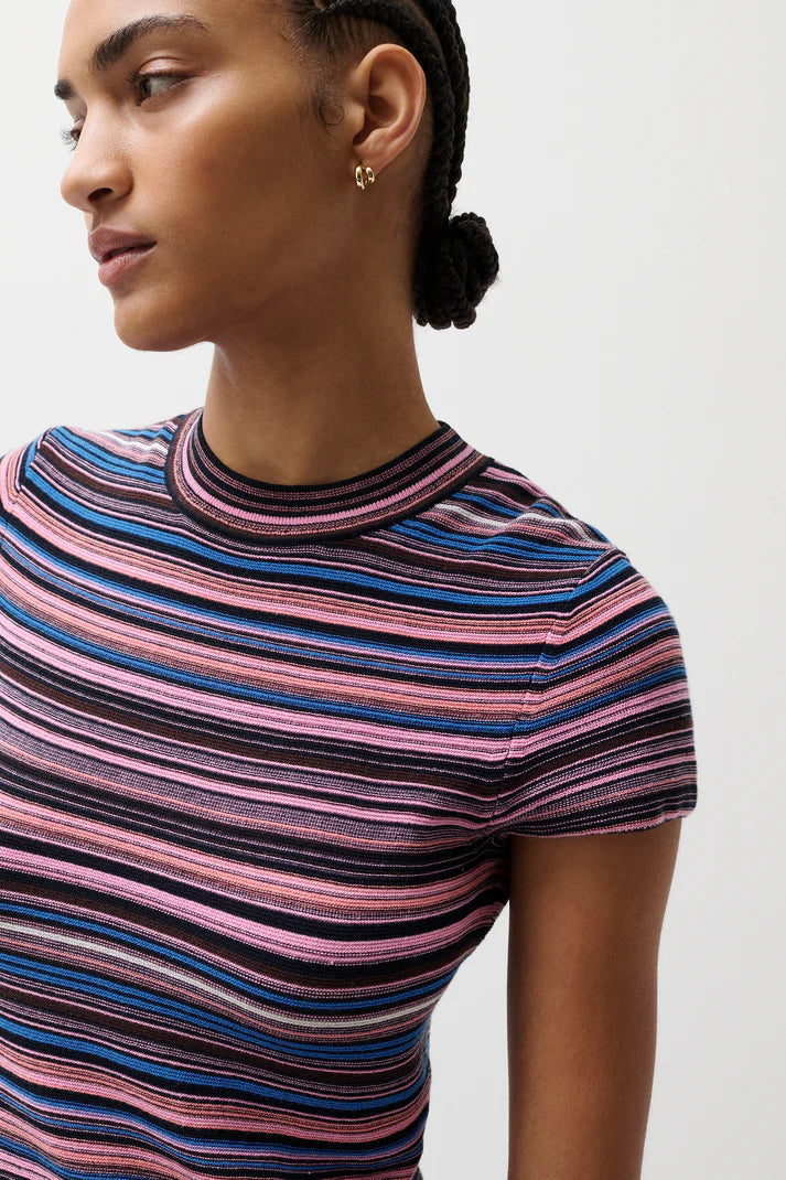 Selene Short Sleeve Sweater Tee- Egyptian Multi Stripe