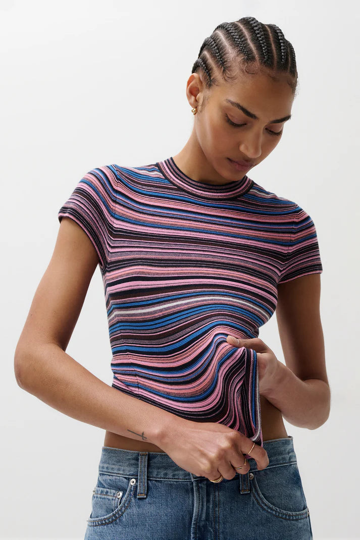 Selene Short Sleeve Sweater Tee- Egyptian Multi Stripe