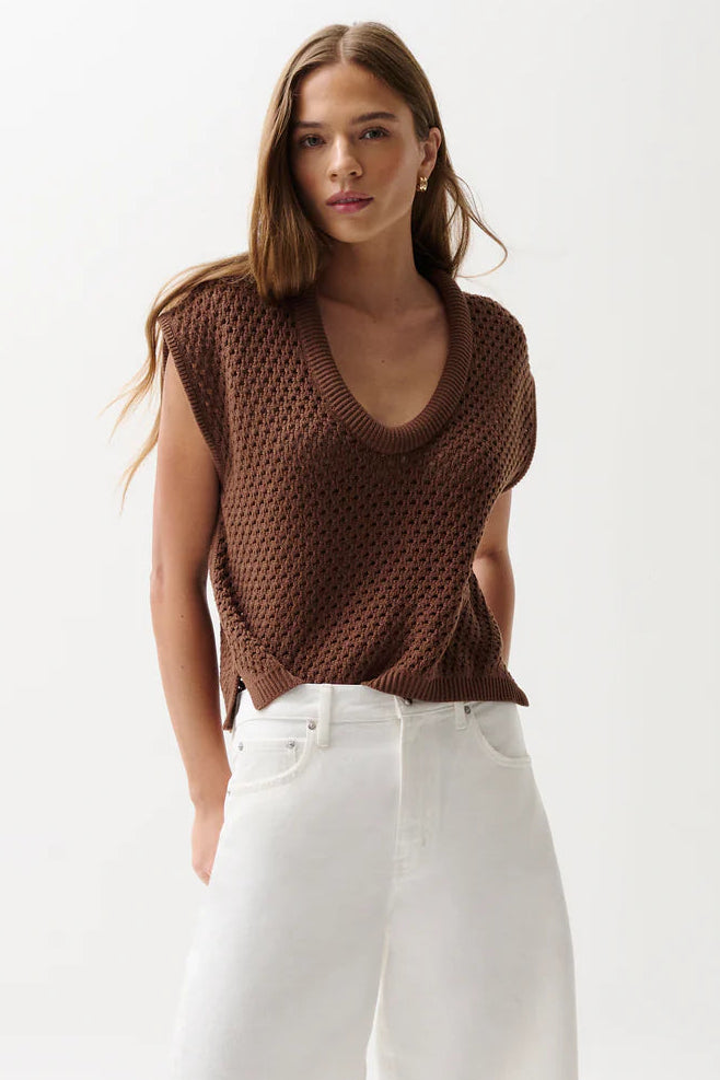 Beck Open Knit Cropped Sweater- Java
