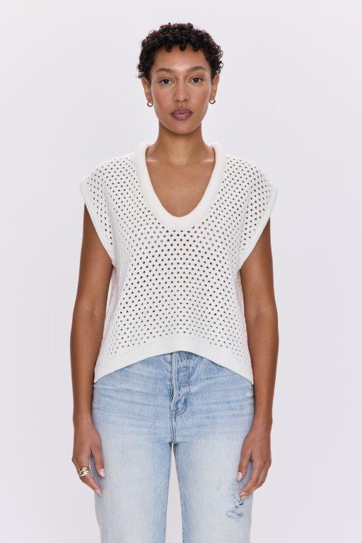 Beck Open Knit Cropped Sweater- Le Blanc