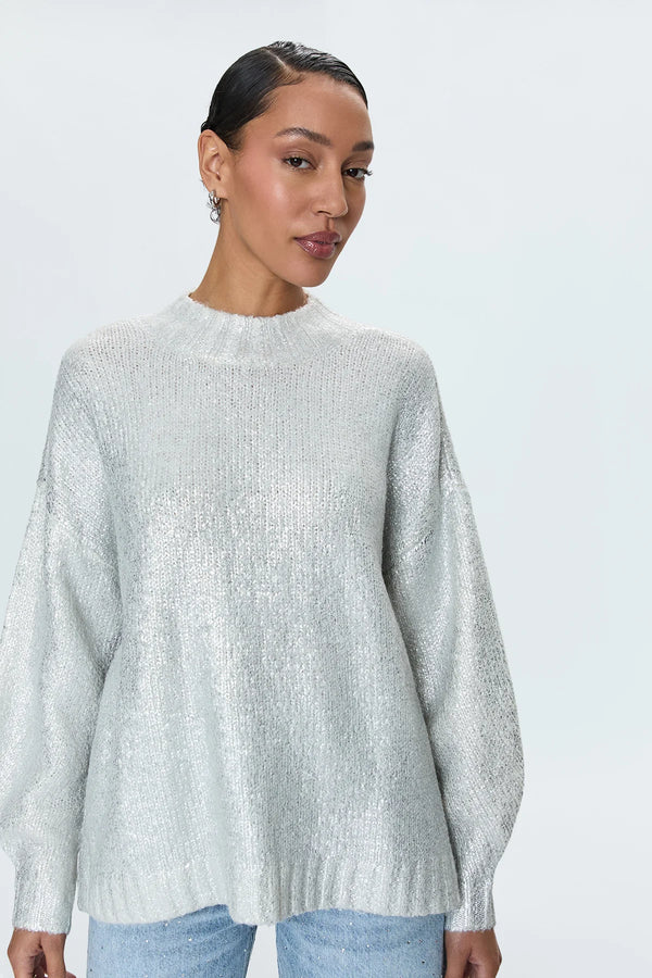 Carleen Mock Neck Relaxed Fit Sweater- Snow Disco