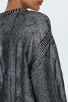 Everly Metallic Cable Knit Sweater- Gilded Midnight