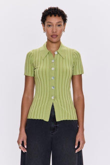 Dominique Ribbed Cardigan- Soft LIme