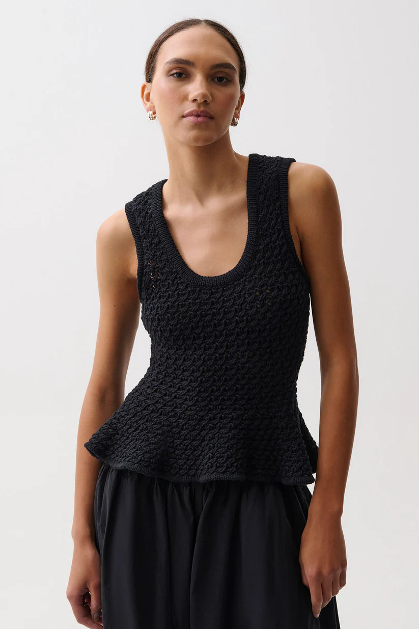 Anna Peplum Sweater Tank- Black