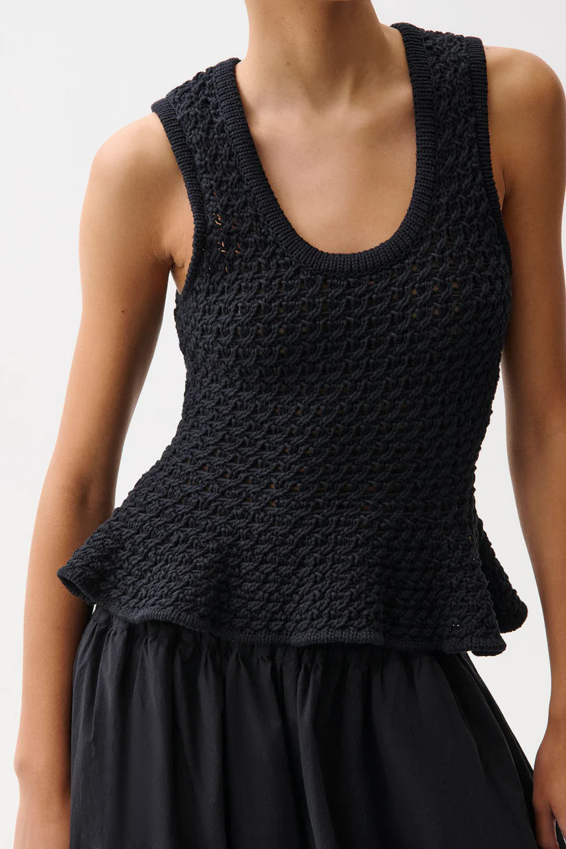 Anna Peplum Sweater Tank- Black