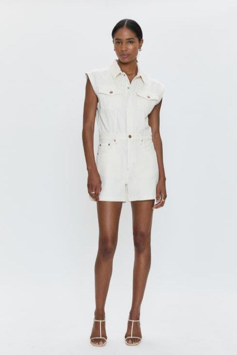 Lennox Denim Romper- Ecru