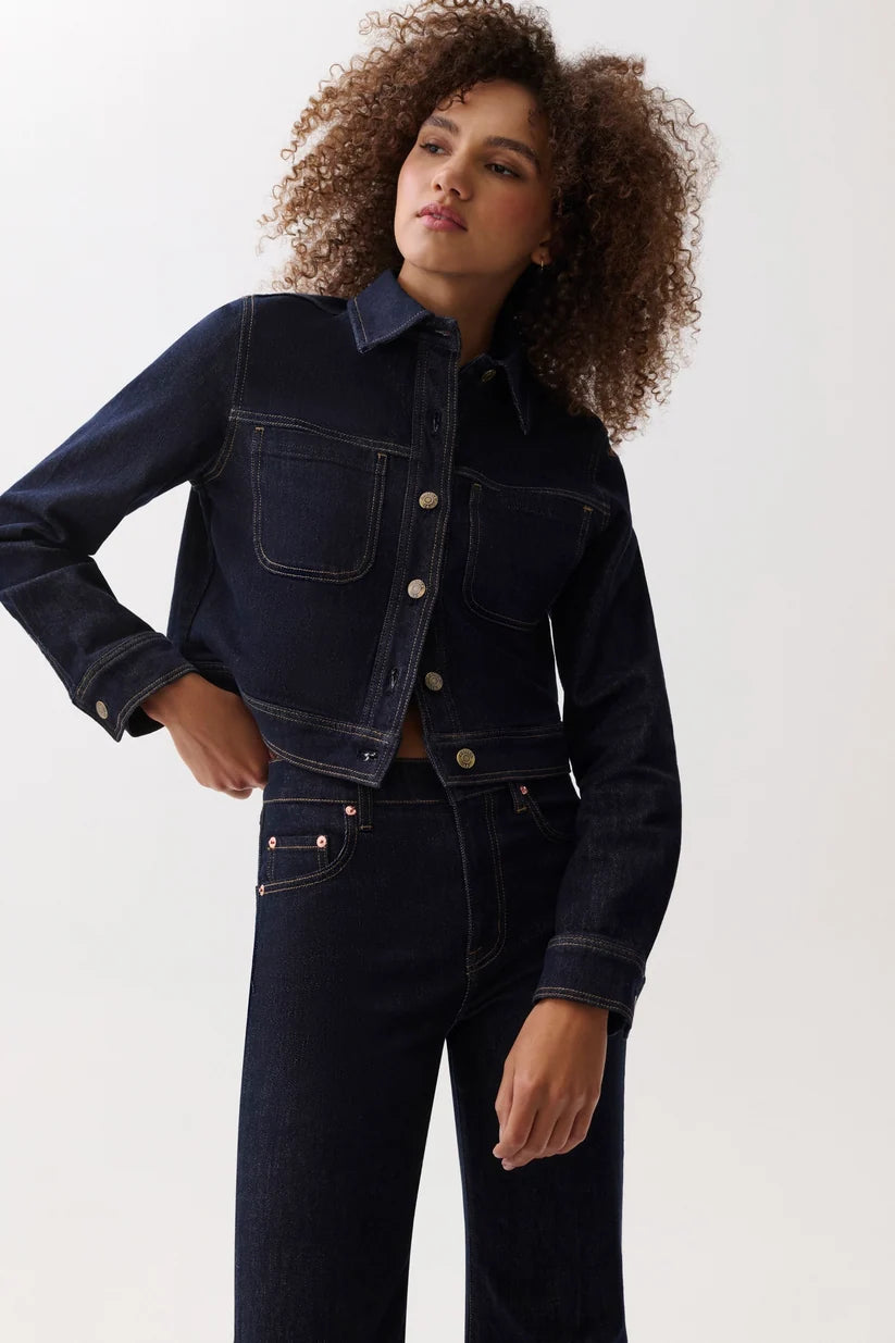 Leonie Cropped Denim Jacket in Nightfall