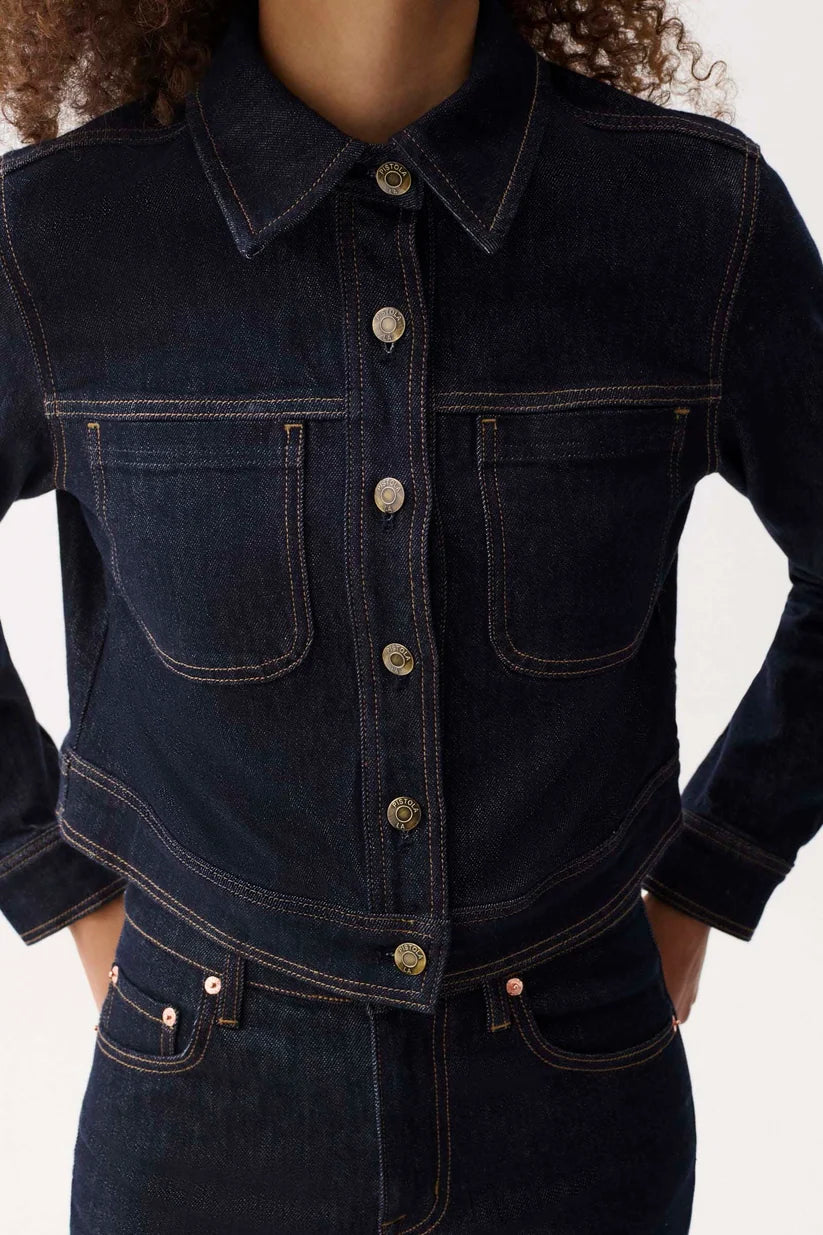 Leonie Cropped Denim Jacket in Nightfall