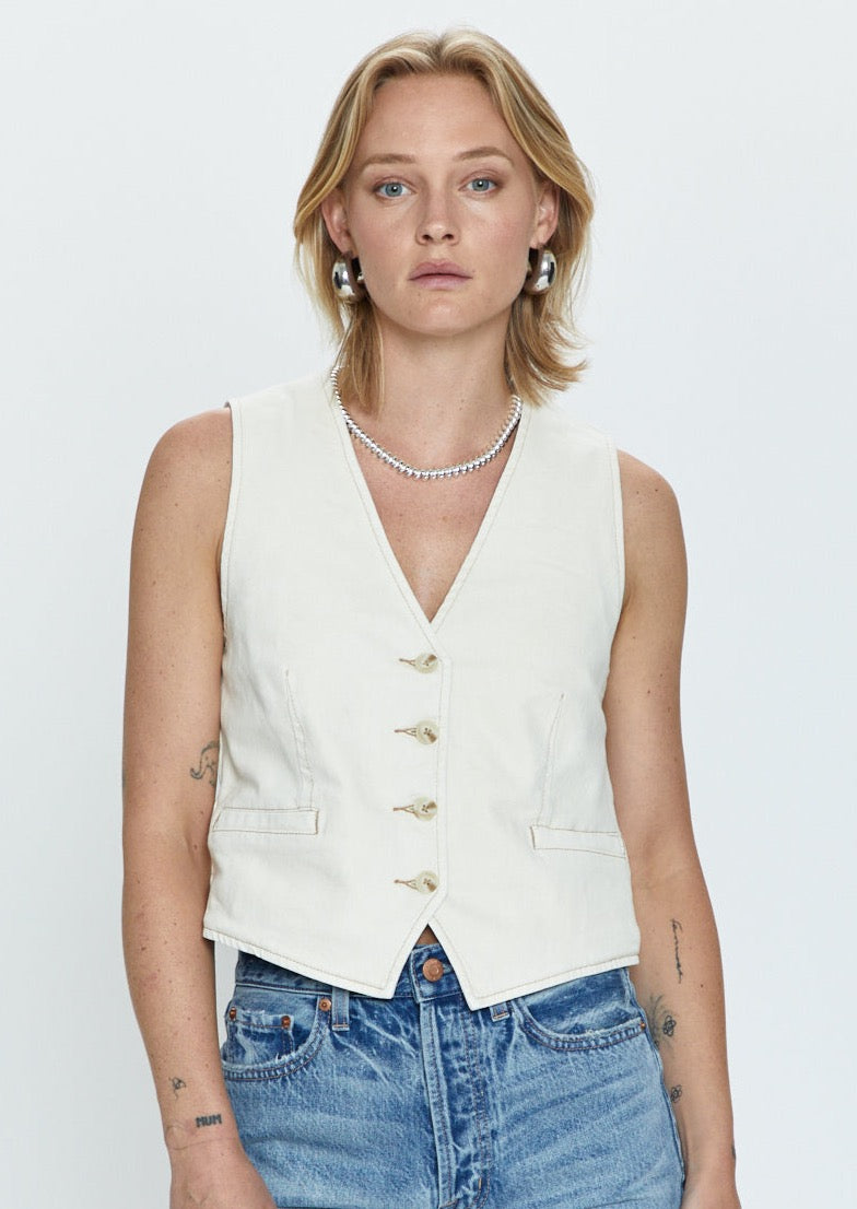 Vero Denim Vest- Ecru