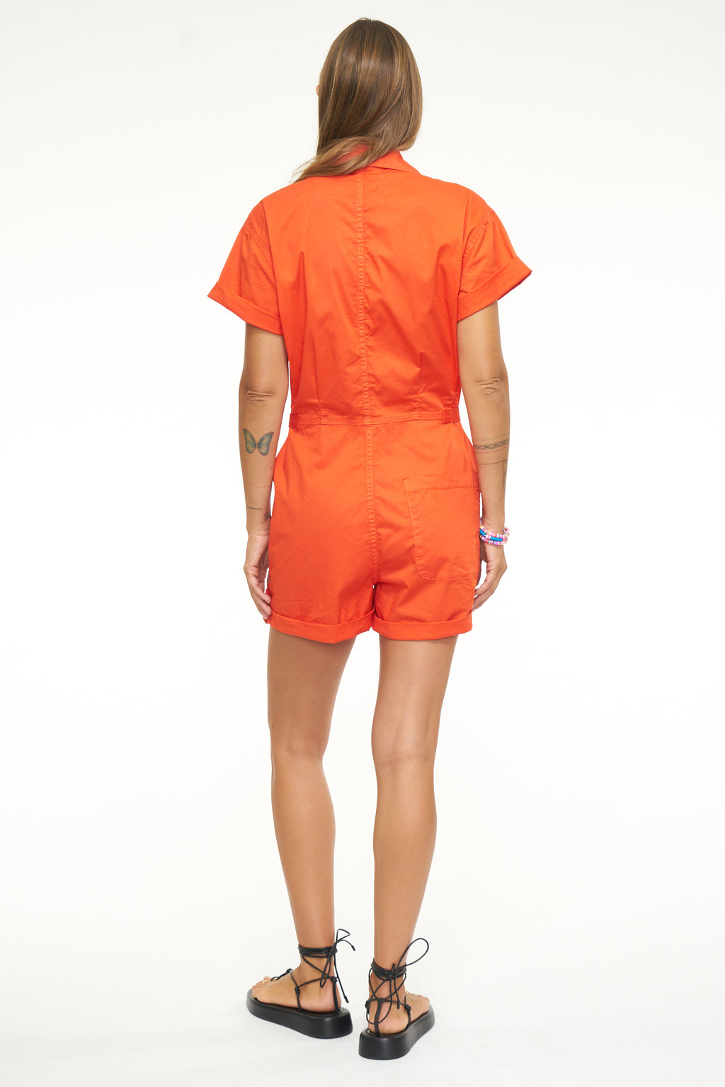 Parker Short Sleeve Romper—Blood Orange