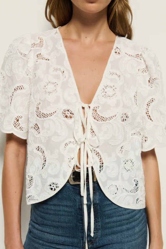 Rosalyn Tie Front Top- White
