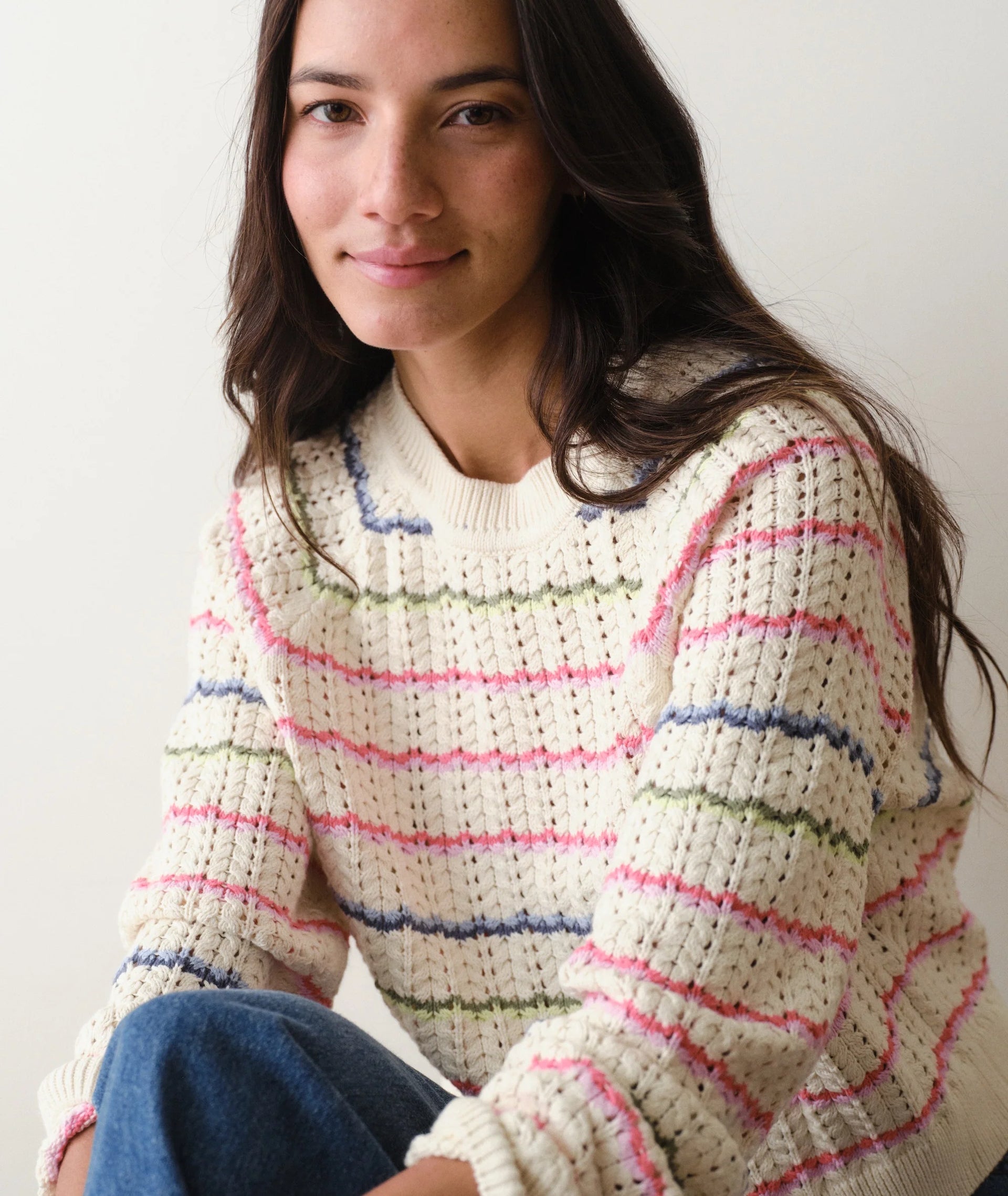 Mina Pointelle Sweater-Rainbow