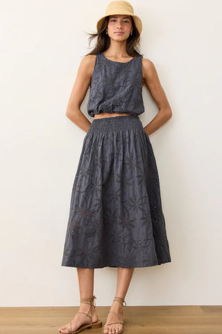 Bae Eyelet Midi Skirt- Indigo