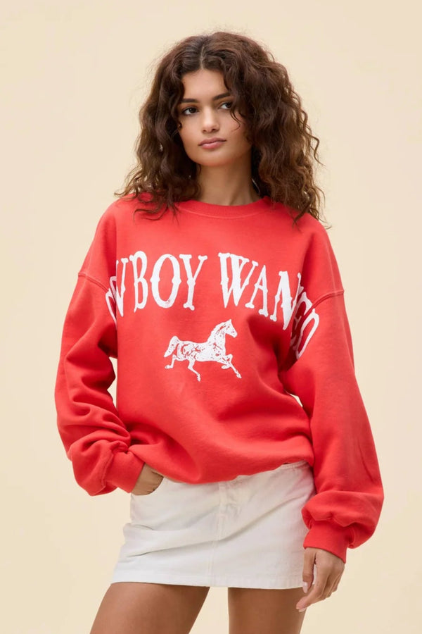 Cowboy Wanted BF Crew Sweatshirt- Cherry Red