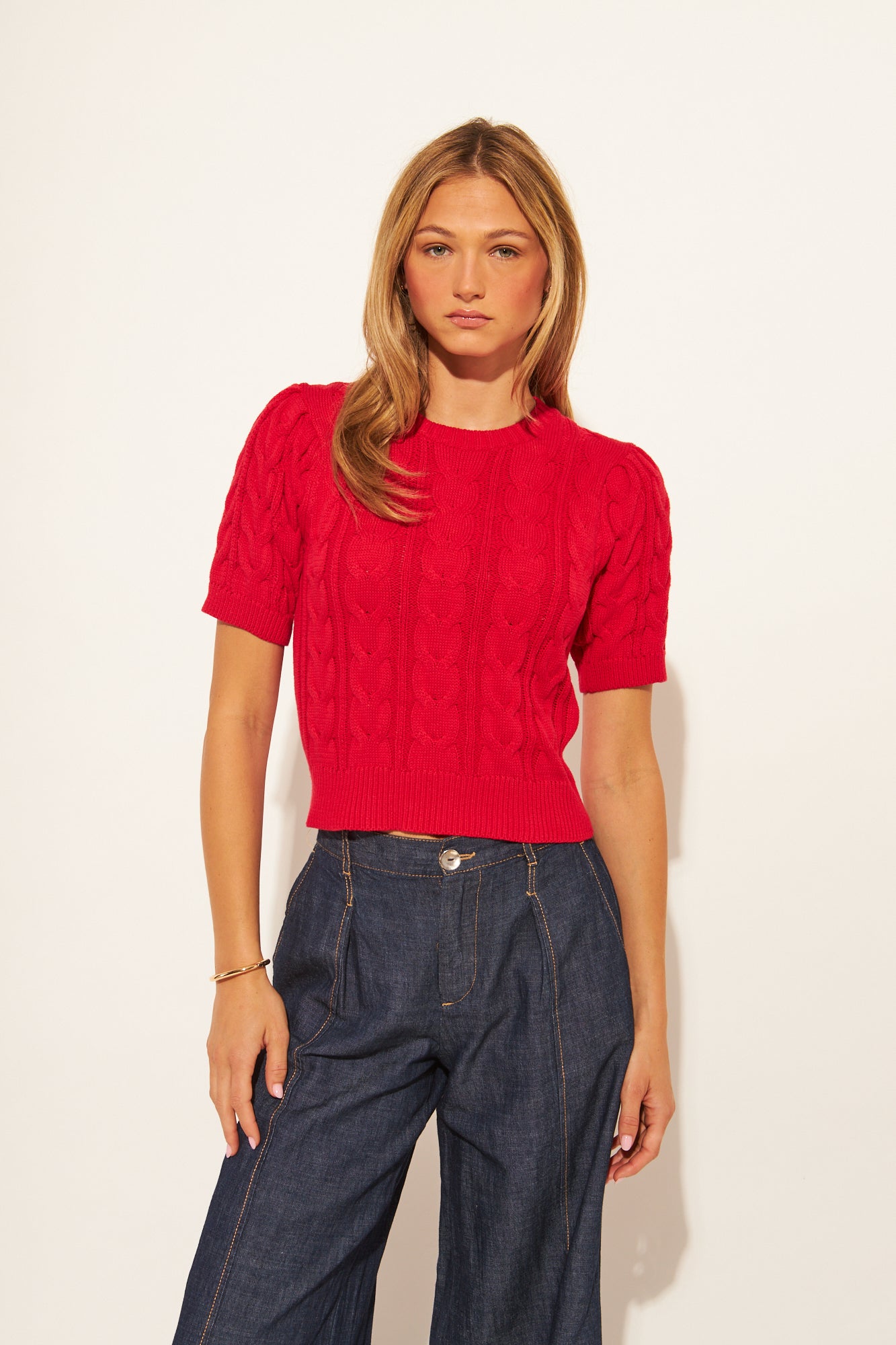 Percy Short Sleeve Sweater- Rouge Red
