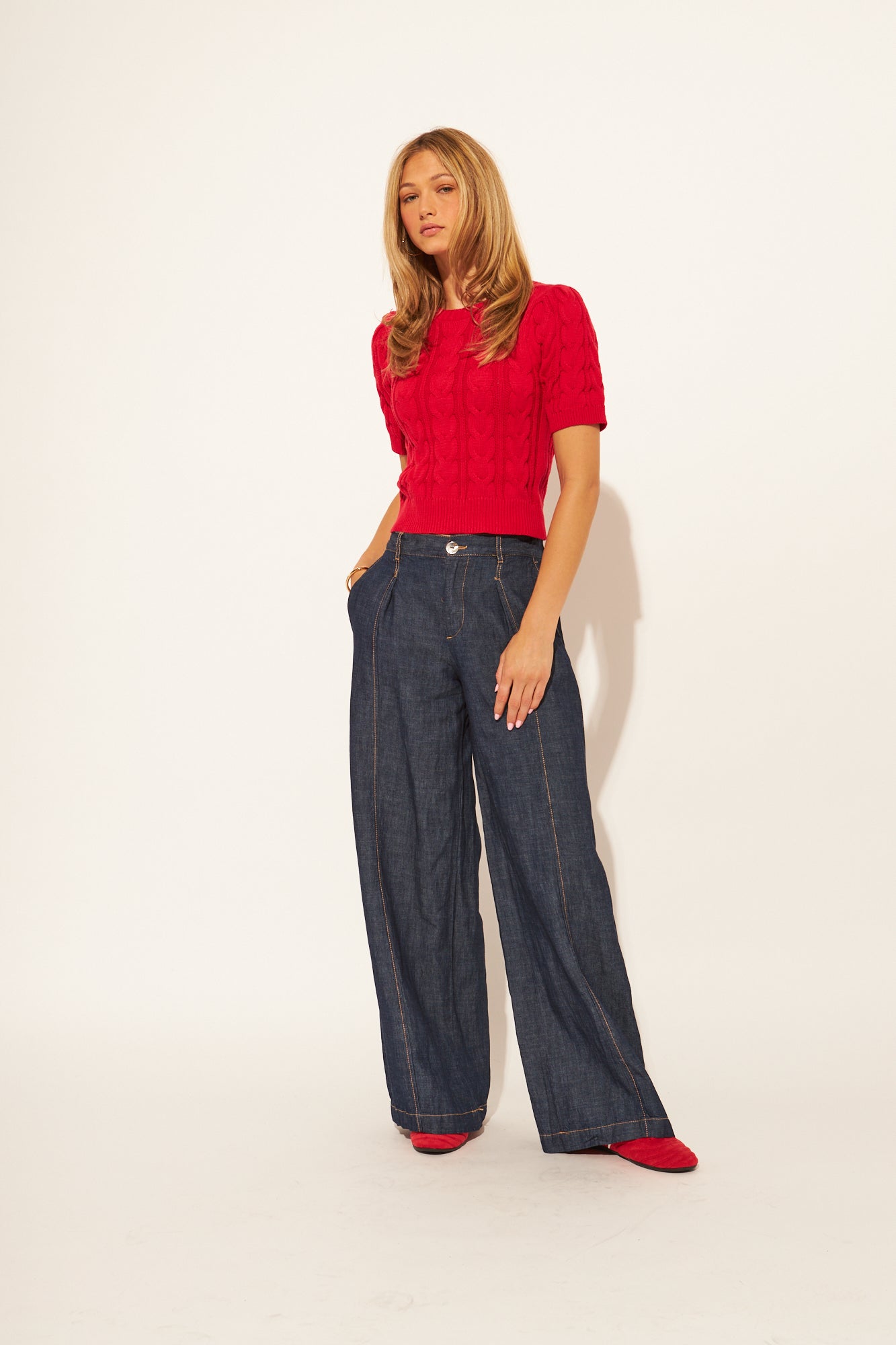 Percy Short Sleeve Sweater- Rouge Red