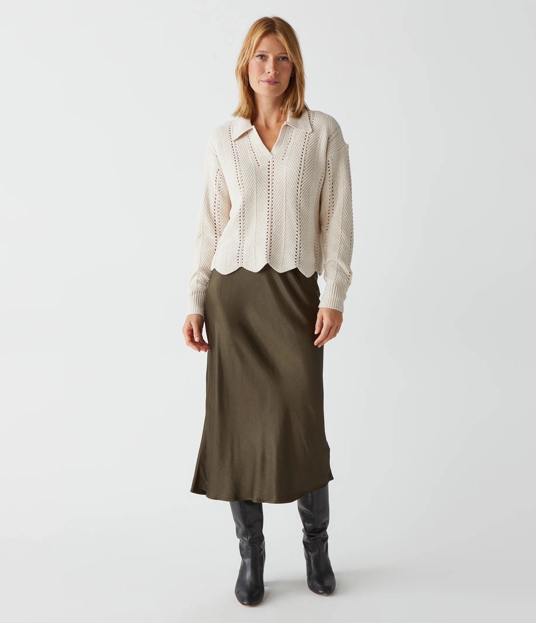 Famke Cropped Collared Pullover- Chalk